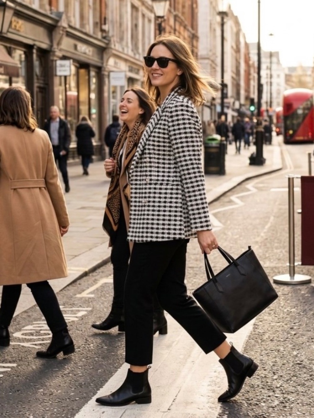 Messini Metallic Tweed Open Double Breasted Black/White Houndstooth Sz.L Jacket - Picture 3 of 15